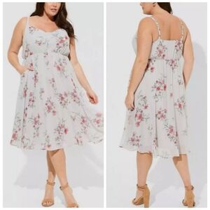 Torrid Spaghetti Strap Cowl Neck Drape‎ Gray Floral Midi Dress Plus Size 1X